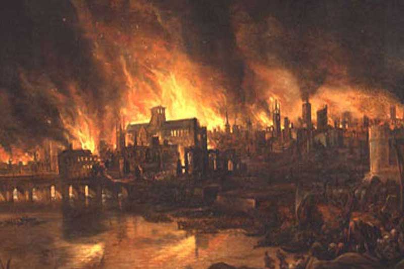 A pictire showing London in flames during the Great Fire.