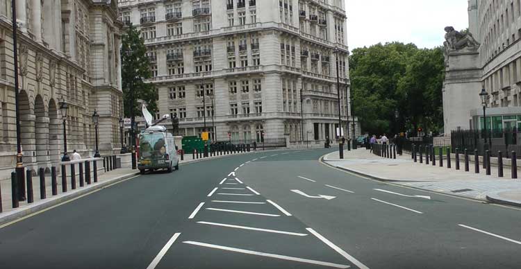 The lines in the road where the staff entrance to the Ministry of Magic was located.