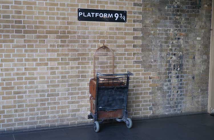 The trolley in the wall at Platform nine-and-three-quarters.