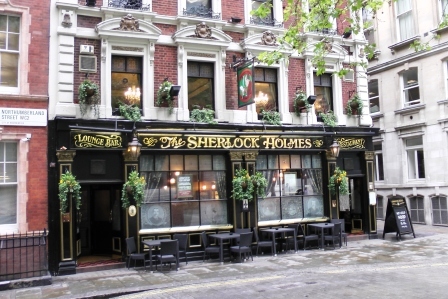 The exterior of the Sherlock Holmes Pub.