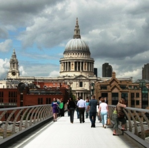 St Paul's Cathedral seen over the Millennium Bridge.