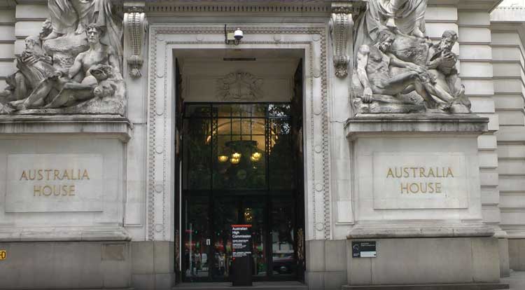 Looking through the doors of Australia House.