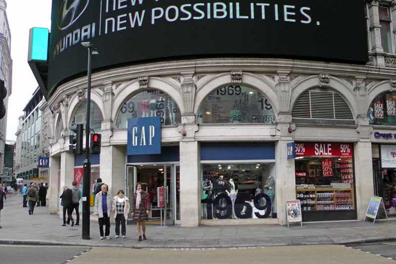 A view of the exterior of the Gap store.