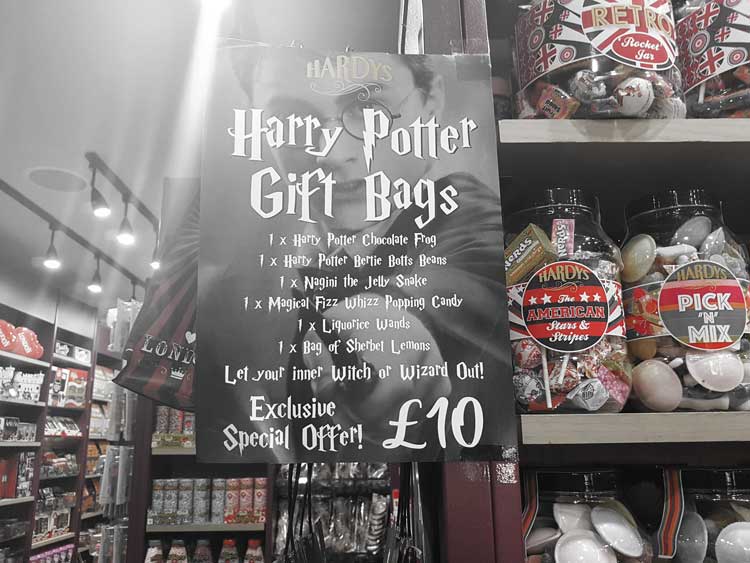 The poster for the Harry Potter sweets that Hardys sell.