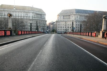 Lambeth Bridge, over which the Knight bus drove.