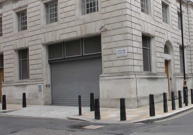 A view of Great Scotland Yard at its corner with Scotland Place.