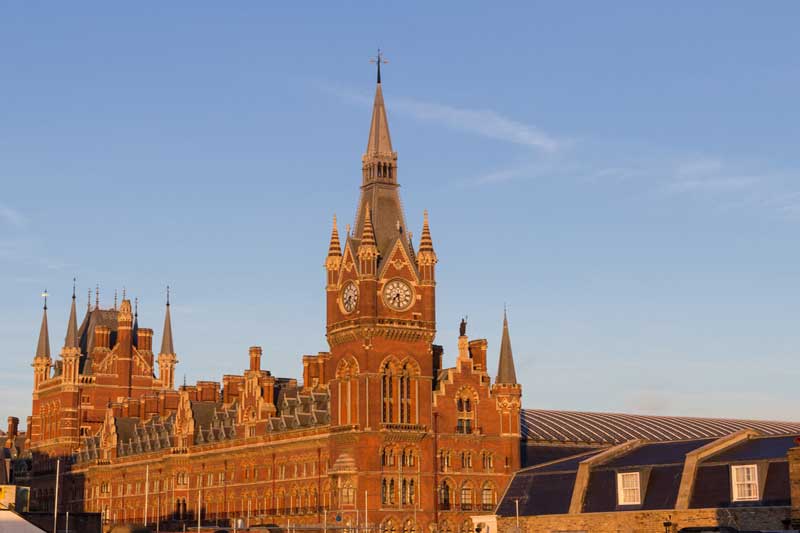 A view looking down on St Pancras Station.